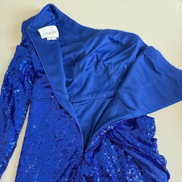 LUSSO Australia Womens Royal Blue One Shoulder Asymmetrical Sequin Mini Dress 6 - Picture 9 of 16